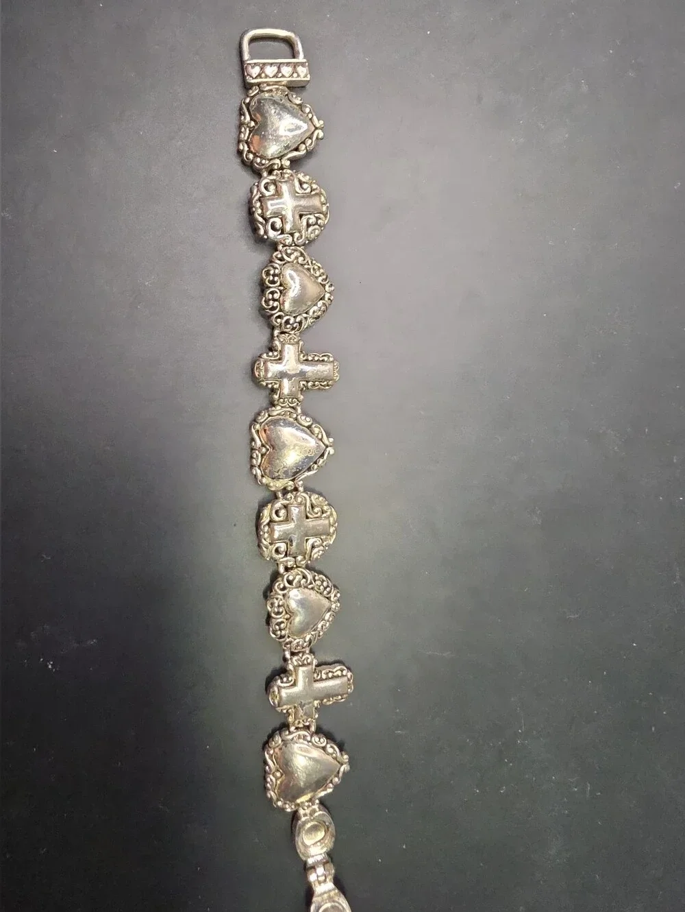 Silver-Tone Heart & Cross Link Bracelet